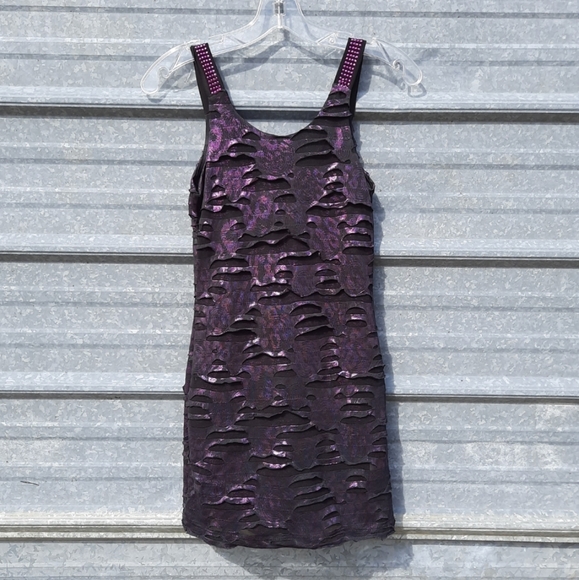 Sexy Metallic Purple Slasher Rhinestone Bodycon Mini Yoyo5 Dress - Picture 16 of 17